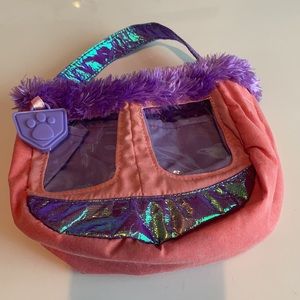 Vintage girl purse smile face photo pocket pumpkin jack-o’-lantern paw pink